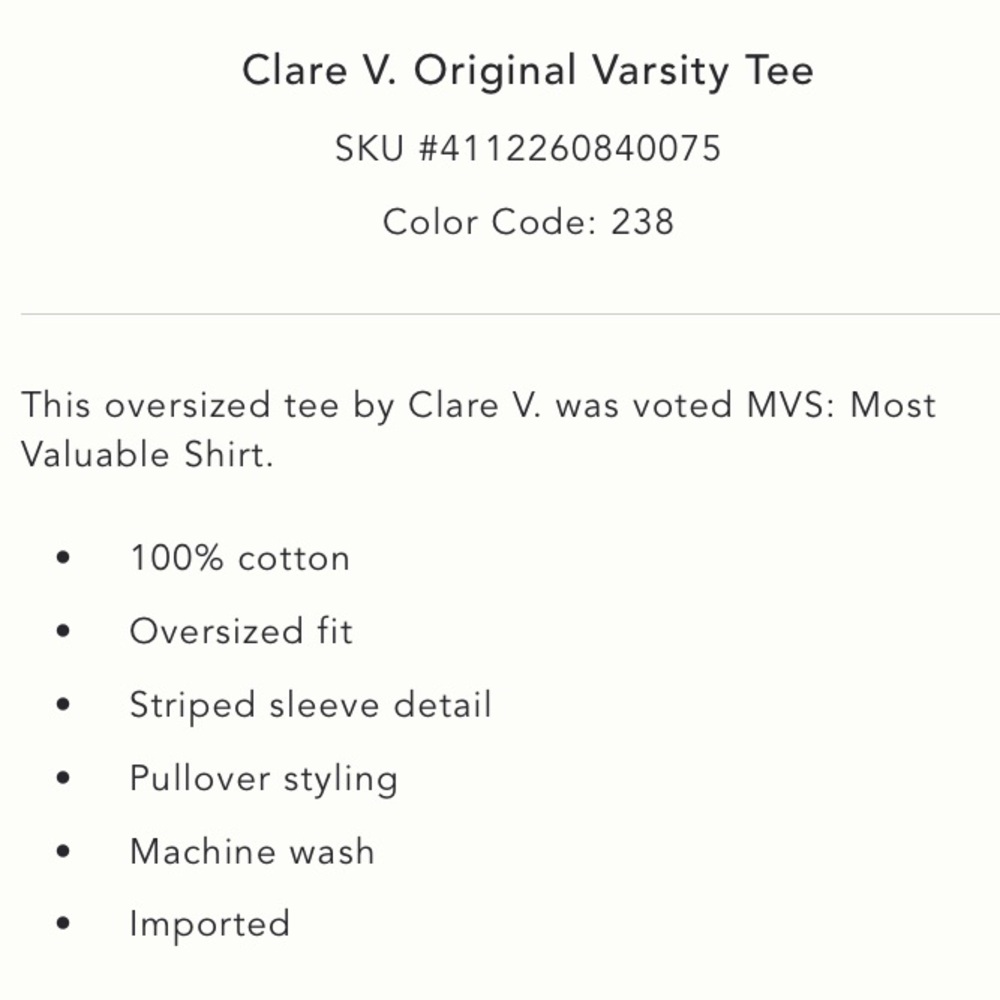 Clare V original crewneck varsity tee NWT - Picture 5 of 7